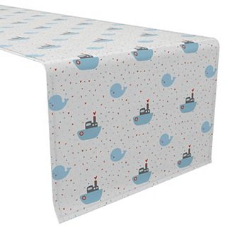 Table Runner, 100% Cotton, 16x72", Ships and Whales