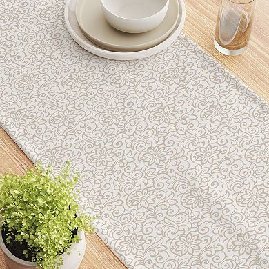 Table Runner, 100% Cotton, 16x90", Antique Floral Design