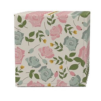 Napkin Set of 4, 100% Cotton, 20x20", Summer Rose Pattern