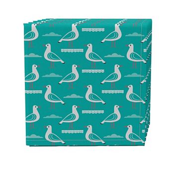 Napkin Set of 4, 100% Cotton, 20x20", Seaside Seagulls