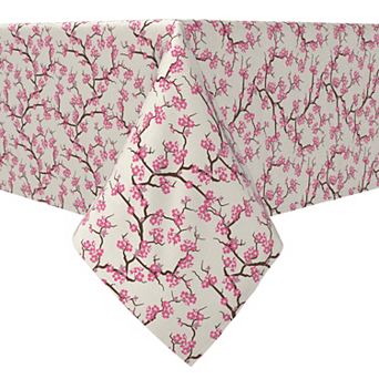 Square Tablecloth, 100% Cotton, 60x60", Pink Springtime Cherry Blossoms