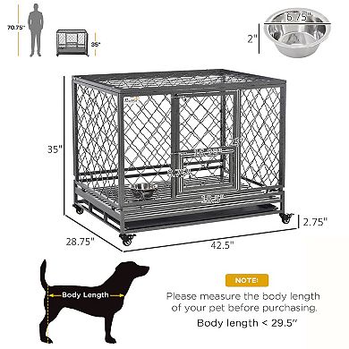 Steel Dog Kennel Collapsible With Easy-open Top Hatch And Slide Out Tray, Black