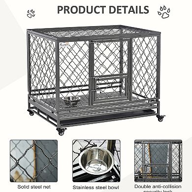 Steel Dog Kennel Collapsible With Easy-open Top Hatch And Slide Out Tray, Black