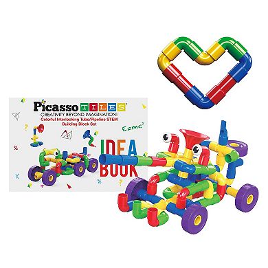 PicassoTiles 136 PC Pipe Tube Wheel, Construction Building Engineering Set, STEM Toy for Kids 3+