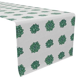 Table Runner, 100% Cotton, 16x90", Echeveria Plants