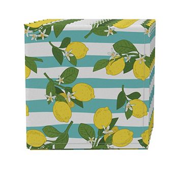 Napkin Set of 4, 100% Cotton, 20x20", Lemon Branches Stripe