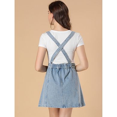 Women's Washed Cotton Button Front A Line Casual Mini Suspender Skirt