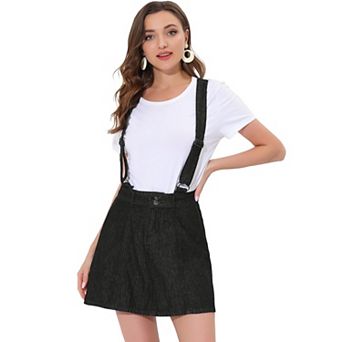 Women's Washed Cotton Button Front a Line Casual Mini Suspender Skirt