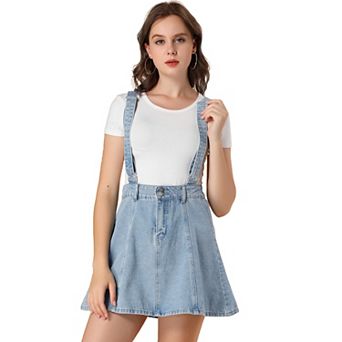 Women's Washed Cotton Button Front A Line Casual Mini Suspender Skirt