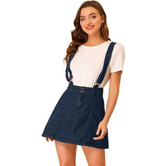 Women's Washed Cotton Button Front A Line Casual Mini Suspender Skirt