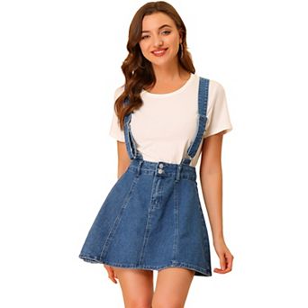 Women's Washed Cotton Button Front A Line Casual Mini Suspender Skirt
