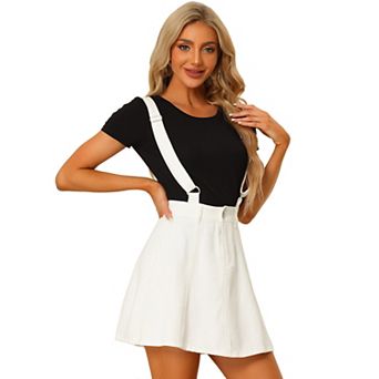 Women's Washed Cotton Button Front A Line Casual Mini Suspender Skirt