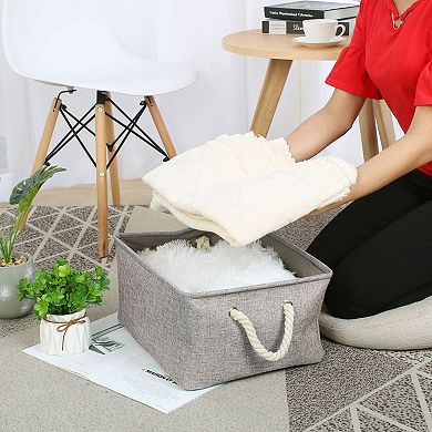 Collapsible Storage Bin Basket Organizer Box Fabric Baskets For Closet Gray L
