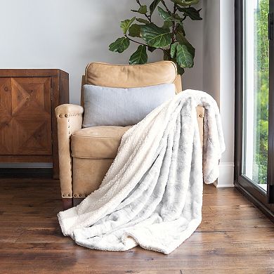 Faux Fur Reversible Gray Tie Dye Throw Blanket