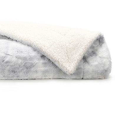 Faux Fur Reversible Gray Tie Dye Throw Blanket