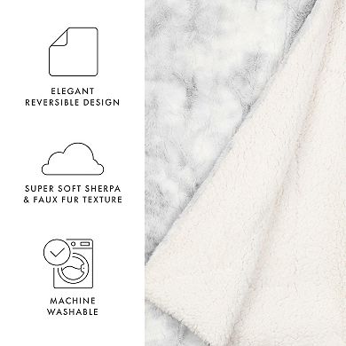Faux Fur Reversible Gray Tie Dye Throw Blanket
