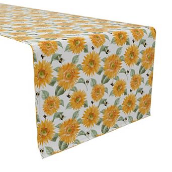 Table Runner, 100% Cotton, 16x72", Buzzing Bees and Sunflowers