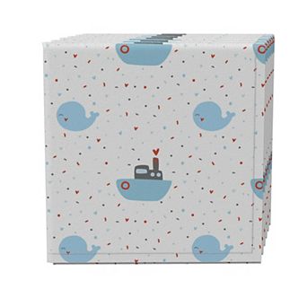 Napkin Set of 4, 100% Cotton, 20x20", Ships and Whales