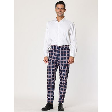 Men's Business Plaid Pants Casual Slim Fit Checked Dress Trousers