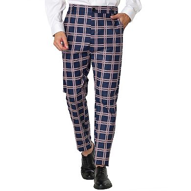 Men's Business Plaid Pants Casual Slim Fit Checked Dress Trousers