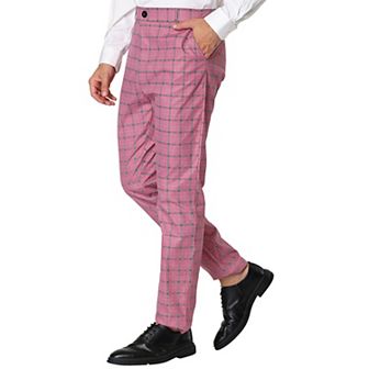 Men's Business Plaid Pants Casual Slim Fit Checked Dress Trousers