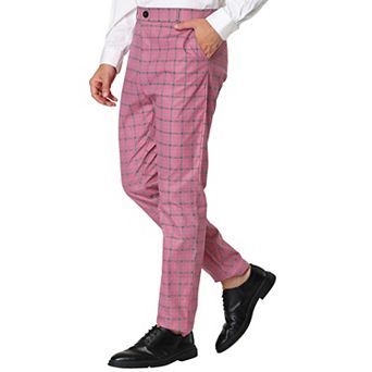 Men's Business Plaid Pants Casual Slim Fit Checked Dress Trousers