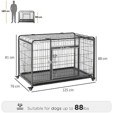 Indoor Grey 49.25" X 30" X 32" Puppy Kennel W/ 4 Wheels & Easy Folding Design