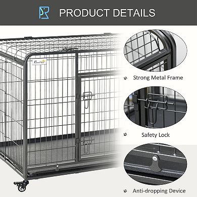 Indoor Grey 49.25" X 30" X 32" Puppy Kennel W/ 4 Wheels & Easy Folding Design