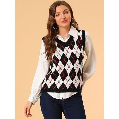 Women's Halloween Plaid Knit Argyle Sleeveless Sweater Vest