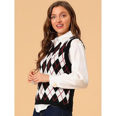 Women's Halloween Plaid Knit Argyle Sleeveless Sweater Vest