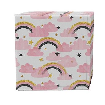 Napkin Set of 4, 100% Cotton, 20x20", Glittery Pink Rainbows