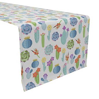 Table Runner, 100% Cotton, 16x108", Floral Cactus Garden