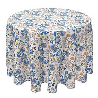 Round Tablecloth, 100% Cotton, 60 Round", Flowers with Paisley Design