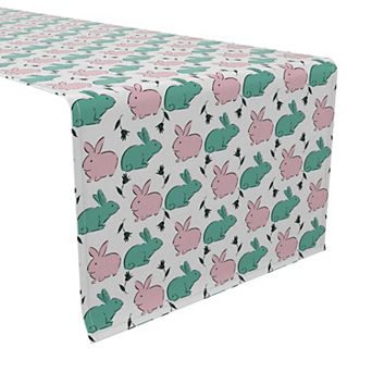 Table Runner, 100% Cotton, 16x90", Pink and Green Bunnies