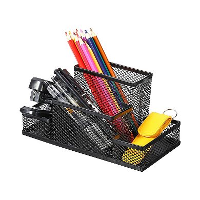 2pcs Mesh Metal Pen Holder Desk Organizers 4 Slots Pencil Storage Box