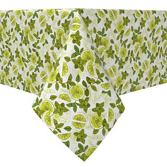 Square Tablecloth, 100% Cotton, 60x60", Mint With Lemons