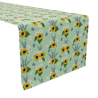 Table Runner, 100% Cotton, 16x90", Bright Sunflower Floral