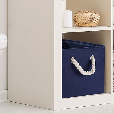 Foldable Storage Basket, Fabric Collapsible Clothes Box with Handles L