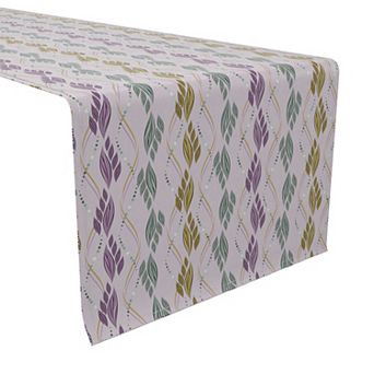 Table Runner, 100% Cotton, 16x108", Leaves and Wavy Lines