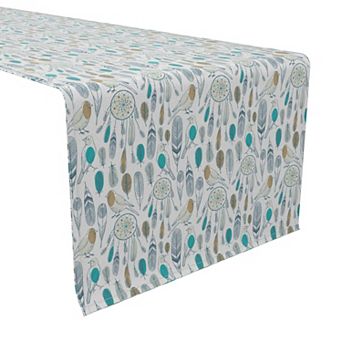Table Runner, 100% Cotton, 16x90", Birds and Dream Catchers