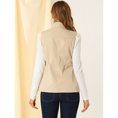 Women's Sleeveless Drawstring Waist Zipper Pocket Utility Vest
