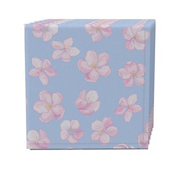 Napkin Set of 4, 100% Cotton, 20x20", Pink Apple Blossoms