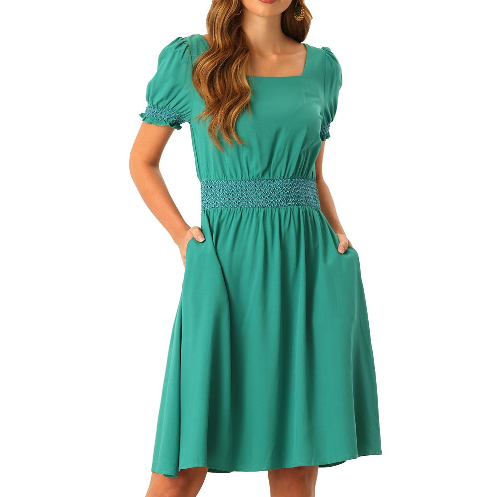 Casual Boho Geometric Print Contrast Square Neck A Line Dresses main image 1