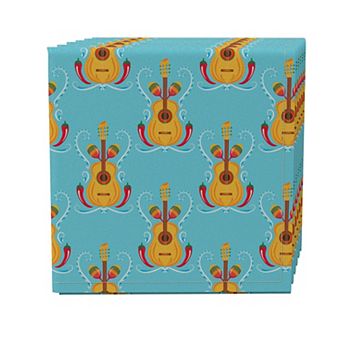 Napkin Set of 4, 100% Cotton, 20x20", Festive Guitars