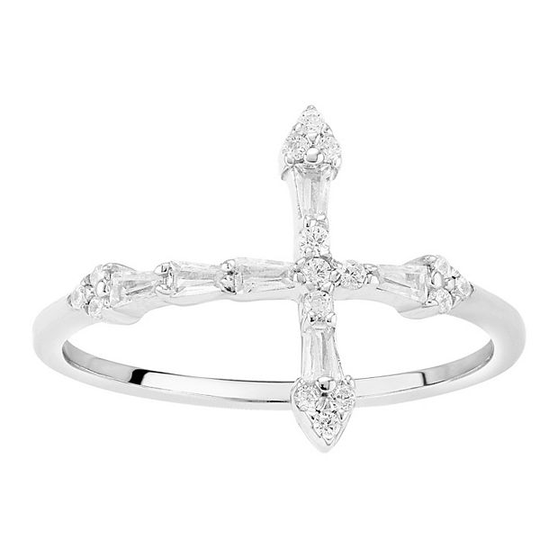 PRIMROSE Sterling Silver Cubic Zirconia Sideways Cross Band Ring
