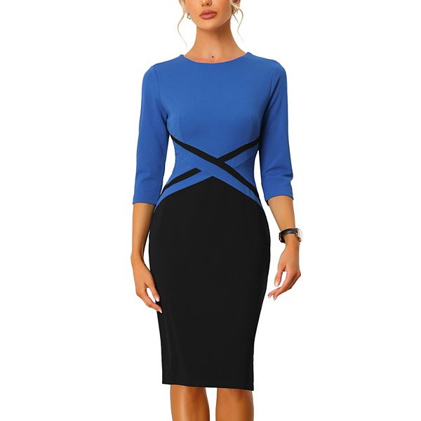 Women's Sheath Dresses Contrast Color 3/4 Sleeve Bodycon Work Office ...