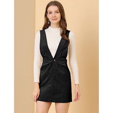 Women's Corduroy Overall Pinafore Dress Strap Suspender Skirt