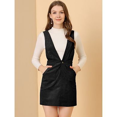 Women's Corduroy Overall Pinafore Dress Strap Suspender Skirt