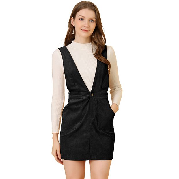 kimono bodycon dress Inspire Chic Women's Suspender Dress Scoop Neck Pinafore Overall Corduroy Casual Dress M Burgundy main image 0