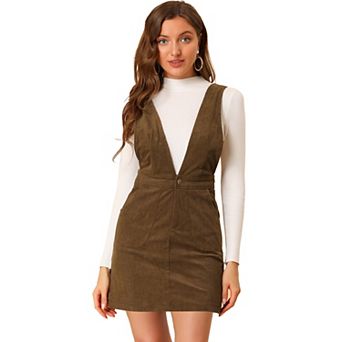 Women's Corduroy Overall Pinafore Dress Strap Suspender Skirt